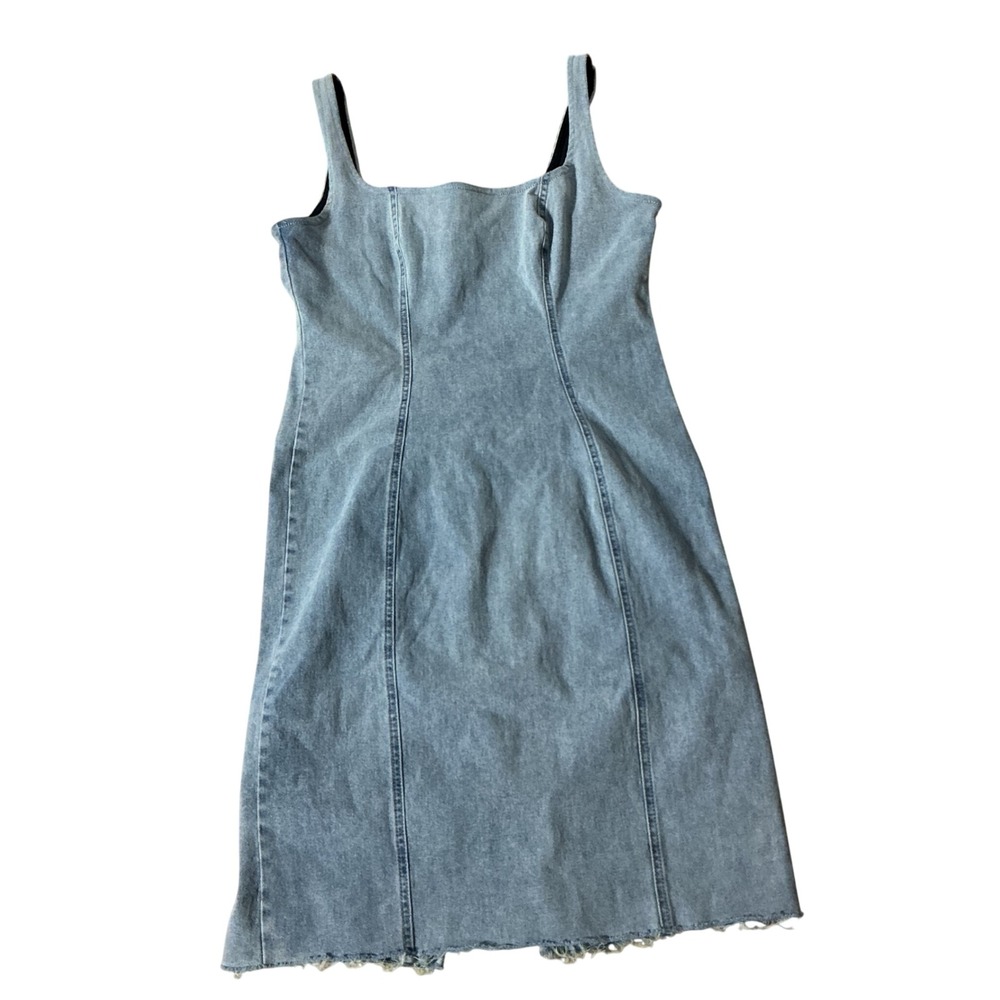 Riley & James Denim Pinafore Midi Dress Womens L Blue Light Wash Square Neck